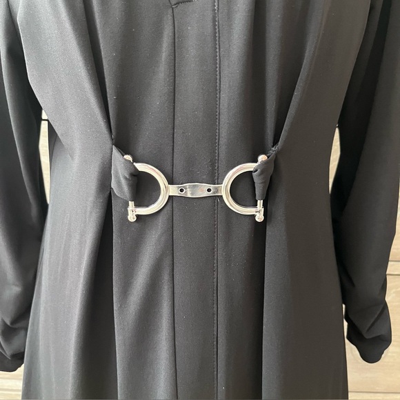 Alfani Black Dress Tunic Top A Line 3/4 Sleeve Silver Metal Waist Accent Sz M - Picture 5 of 8